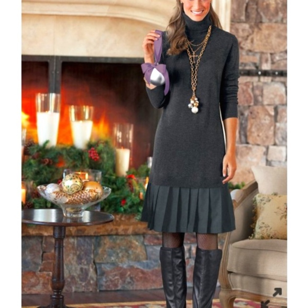 Soft Surroundings Woman's‎ Charcoal Grey Turtleneck Knee-Length Dress
